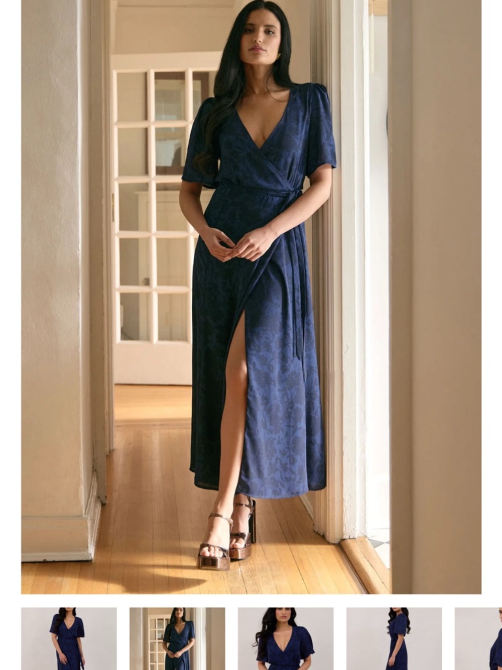 Park & Fifth Navy Wrap Maxi Dress Sherwood